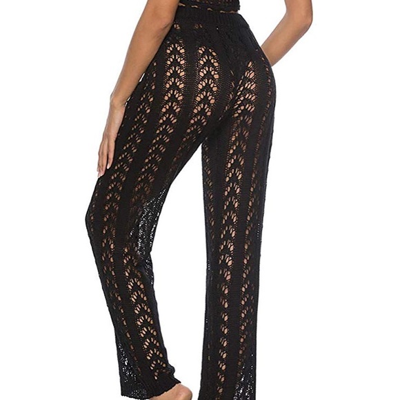 Coverups Pants Sexy Hollow Out Crochet High Waist - Picture 3 of 5